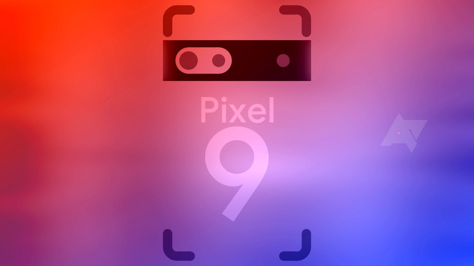 The words 'Pixel 9' within an outline of a smartphone on an orange and purple background